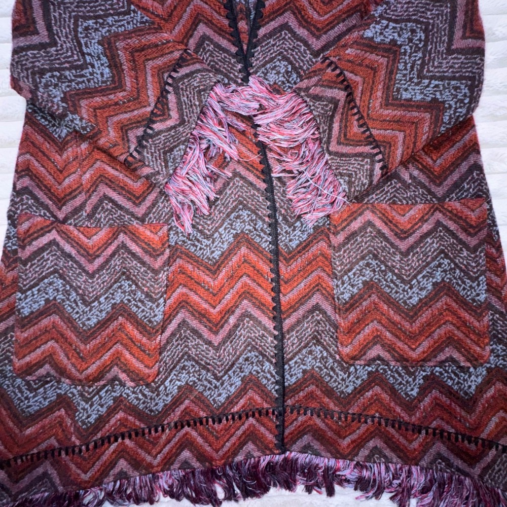Anthro Hei Hei Mesilla Jacquard Fringe Hood Cardigan Oversized XS/S Western - Picture 9 of 16